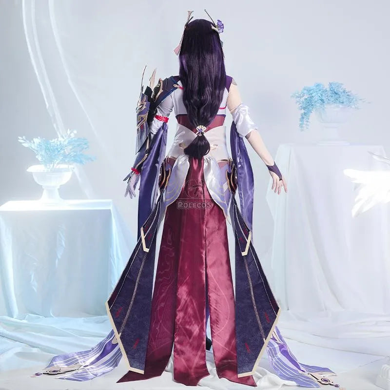 Halloweez Raiden Shogun Cosplay Wig - 110cm Purple Straight Synthetic Hair for Ultimate Role Play - Halloweez