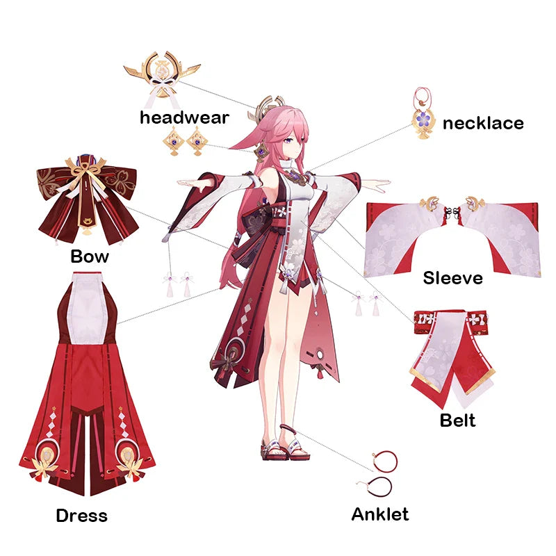 Halloweez Yae Miko Cosplay Costume - Authentic Guuji Dress Set for Women - Halloweez