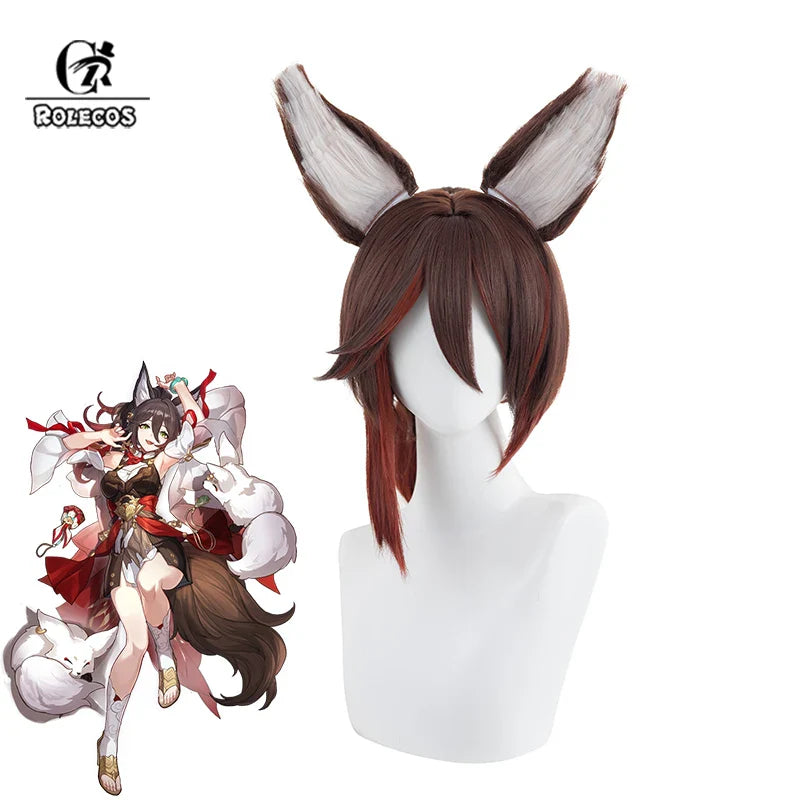 Peluca de cosplay de Halloween Tingyun: cabello sintético de 50 cm de colores mezclados con orejas