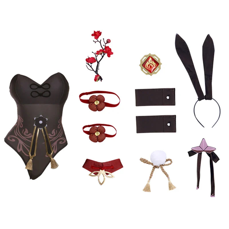 Halloweez Hutao Bunny Girl Costume Genshin Impact Sexy Women Jumpsuit Full Cosplay Set - Halloweez