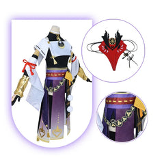 Halloweez Kujou Sara Cosplay Costume - Genshin Impact Inspired Women's Dress Set for Halloween - Halloweez