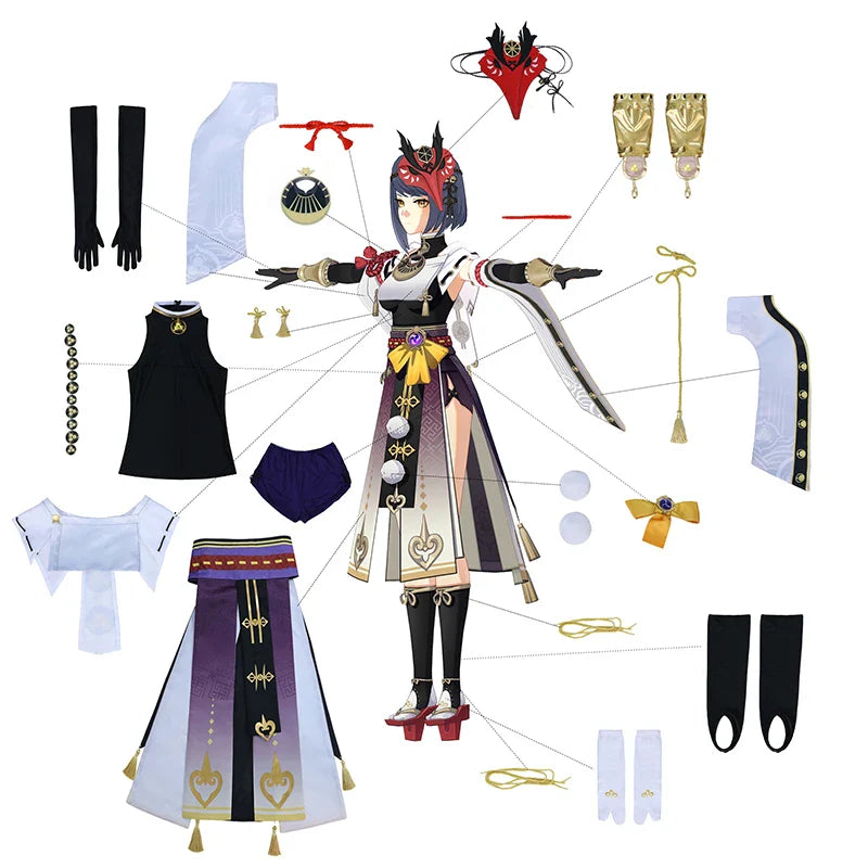 Halloweez Kujou Sara Cosplay Costume - Genshin Impact Inspired Women's Dress Set for Halloween - Halloweez