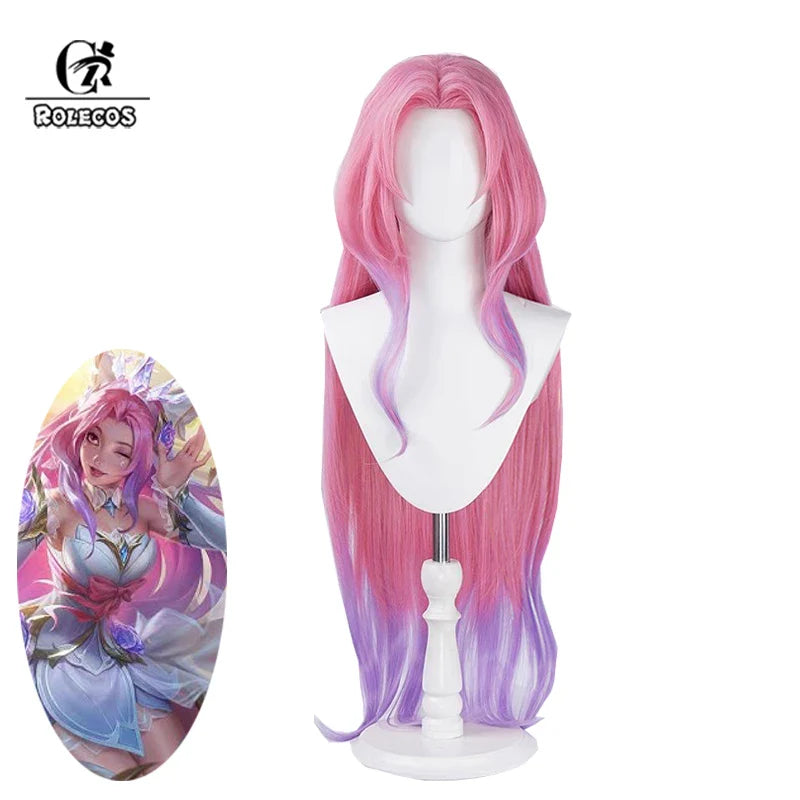 Halloweez Crystal Rose Seraphine Cosplay Wig - 85cm Long Gradient Color Synthetic Hair for Women