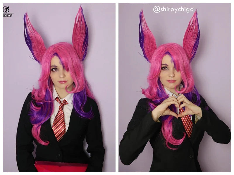 Halloweez Star Guardian Xayah Cosplay Wig - 65cm Long Pink Purple Wig with Ears