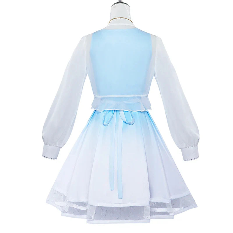 Vestido de cosplay exclusivo de Ganyu para Halloween en degradado azul y blanco para mujer