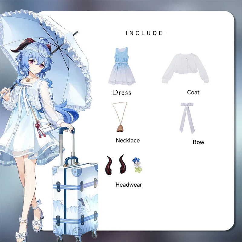 Vestido de cosplay exclusivo de Ganyu para Halloween en degradado azul y blanco para mujer