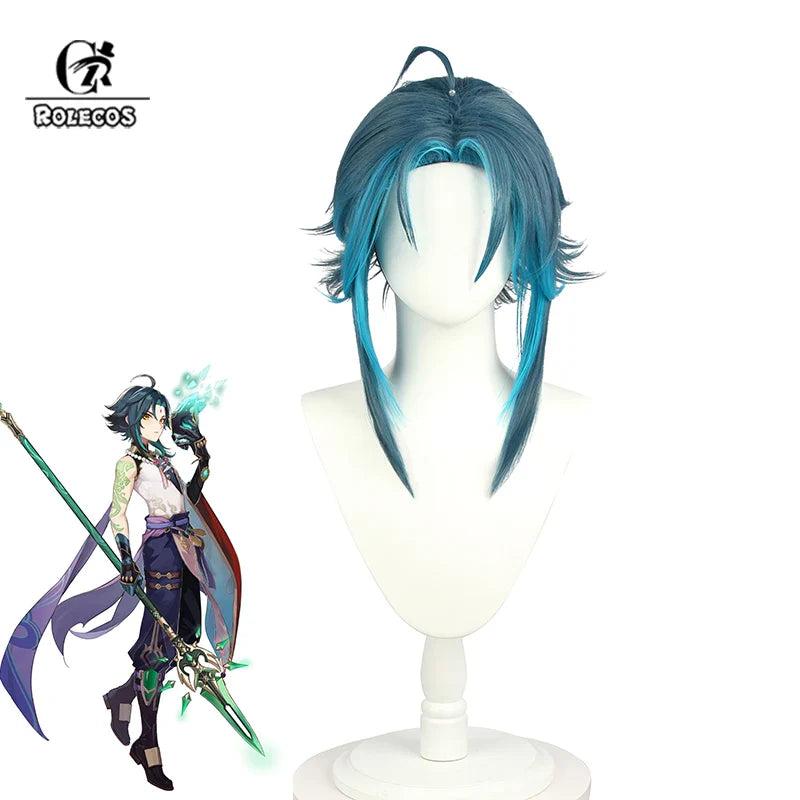 Halloweez Genshin Impact Xiao Cosplay Wig 40cm Mixed Blue Short Wigs for Role Play - Halloweez