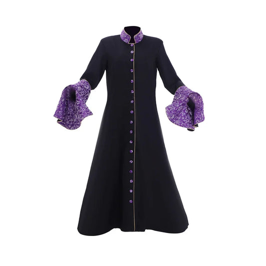 Elegant Medieval Priestess Robe for Women - Black Trumpet Sleeve Cassock with Cloak | Halloweez Cosplay Collection - Halloweez
