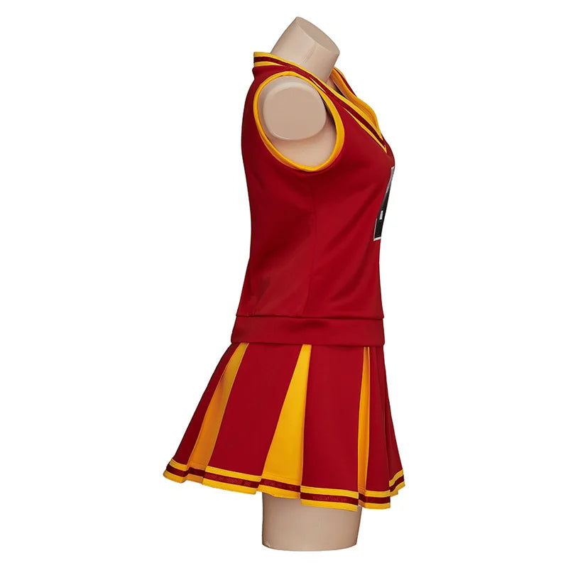 Disfraz de animadora de secundaria roja de Halloween para mujer: atuendo de cosplay perfecto