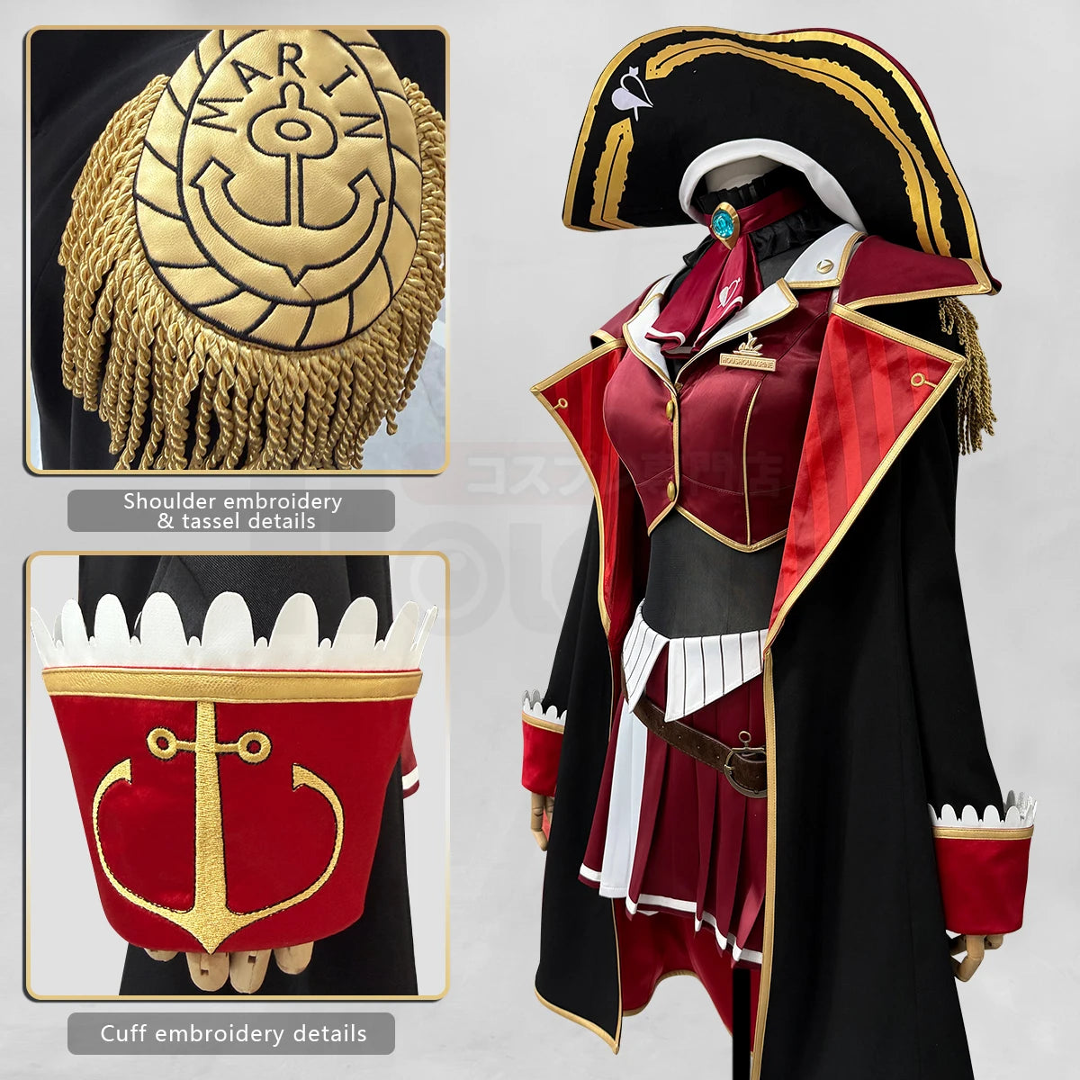 Hololive Houshou Marine Pirate Captain Cosplay Costume, Custom High-end for Halloween & Comic Con - Halloweez