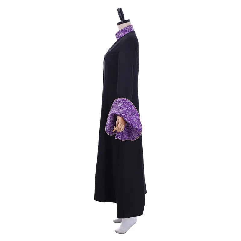 Elegant Medieval Priestess Robe for Women - Black Trumpet Sleeve Cassock with Cloak | Halloweez Cosplay Collection