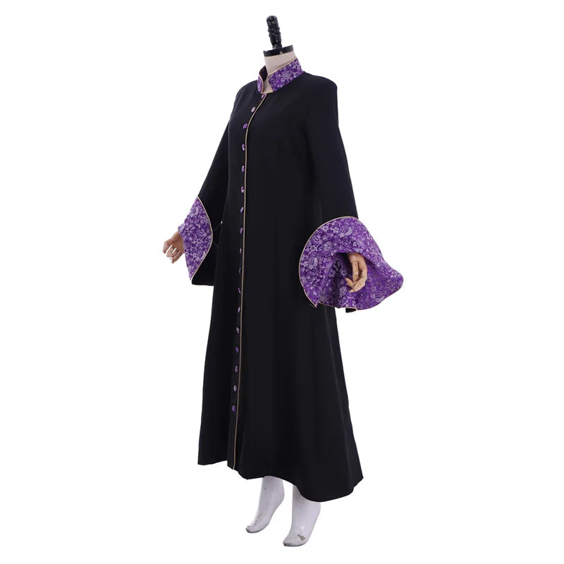 Elegant Medieval Priestess Robe for Women - Black Trumpet Sleeve Cassock with Cloak | Halloweez Cosplay Collection