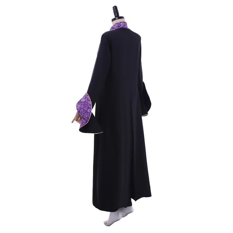 Elegant Medieval Priestess Robe for Women - Black Trumpet Sleeve Cassock with Cloak | Halloweez Cosplay Collection