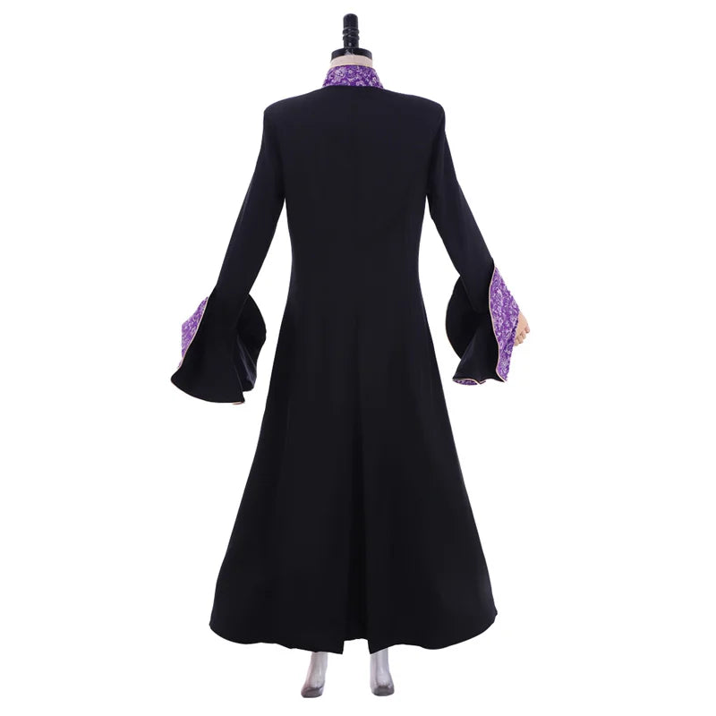 Elegant Medieval Priestess Robe for Women - Black Trumpet Sleeve Cassock with Cloak | Halloweez Cosplay Collection