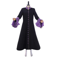 Elegant Medieval Priestess Robe for Women - Black Trumpet Sleeve Cassock with Cloak | Halloweez Cosplay Collection