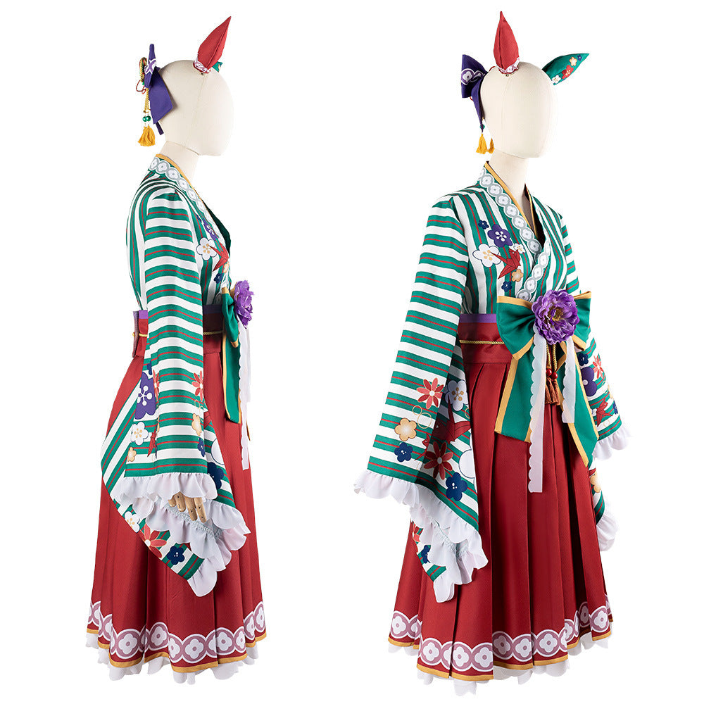 Pretty Derby Umamusume Cosplay Anime Color-blocking Kimono Dress - Nice Nature - Halloweez