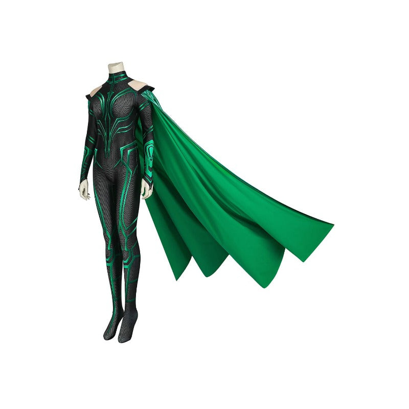 Disfraz de Hela de Thor Ragnarok para mujer, mono de cosplay con capa de Halloweez