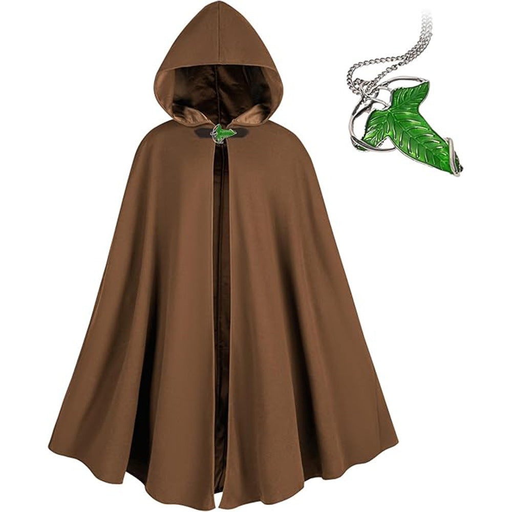 Custom Medieval Cloak with Leaf Necklace Brooch - Performance Costume - Halloweez