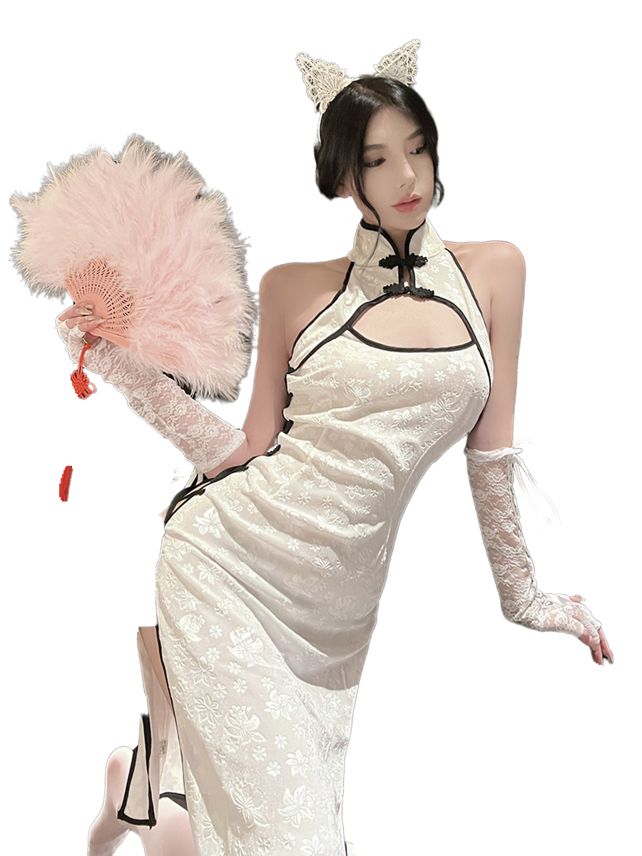 Weisgirl Sexy Hollow-out Cos Chinese-style High-slit Cheongsam Catwoman Uniform - Halloweez