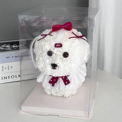 Romantic Halloweez PE Rose Bear Gift Set with Eternal Foam Rose, Lights, and Elegant Wedding Dress