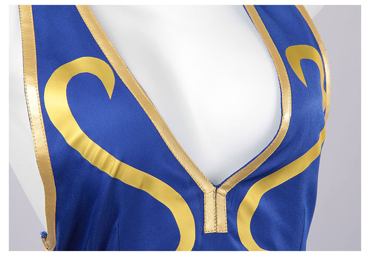 New Street Fighter Chun-Li Cosplay Costume Blue Cheongsam Lion Dance Performance Outfit for Halloween - Halloweez