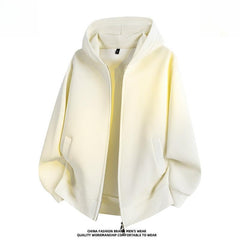 Men's Zip‑Up Hoodie Jacket,Loose Minimalist Premium Autumn Sports Outerwear Custom