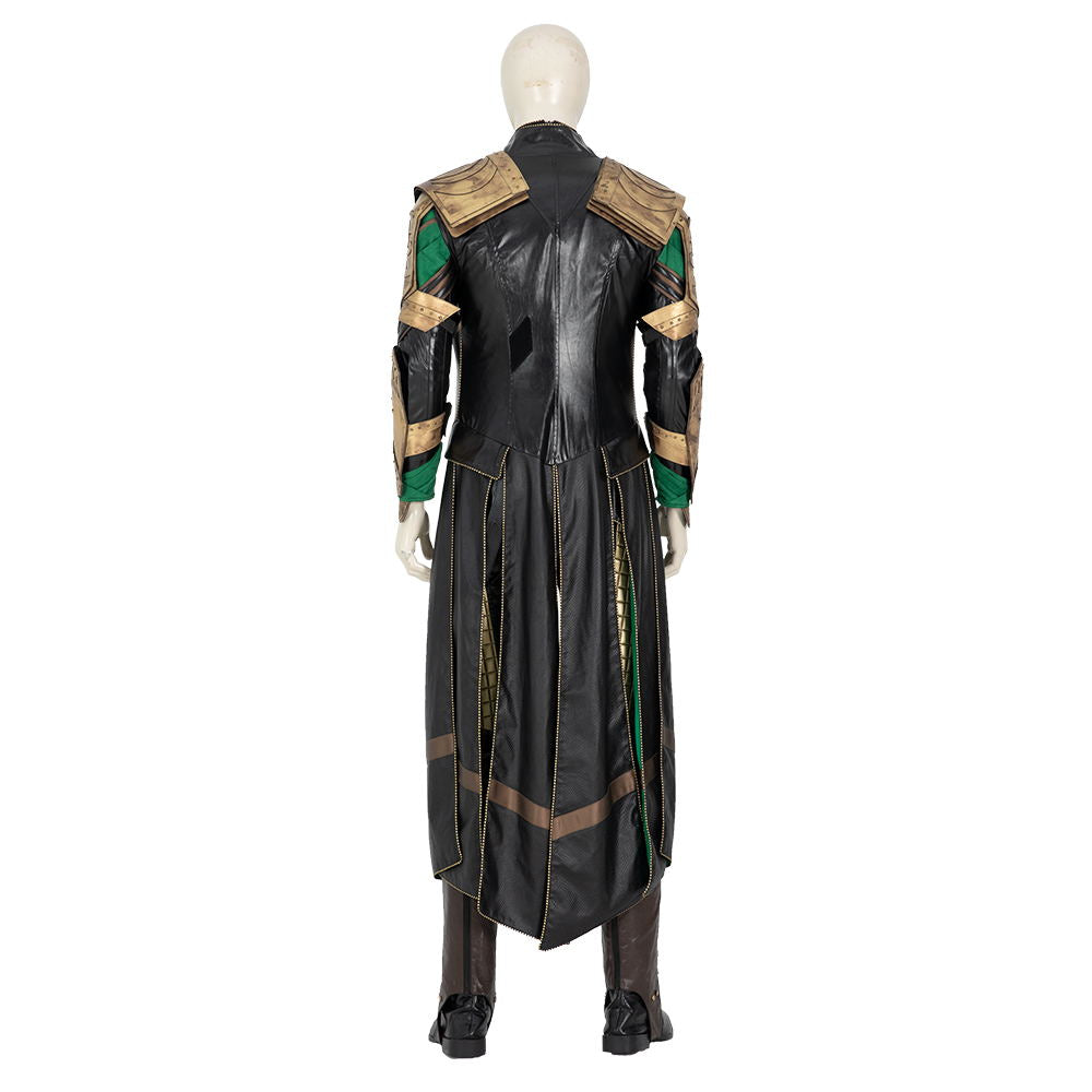 Premium Halloween Loki Cosplay Outfit, Battle Suit with Damaged Jumpsuit, Armor, and Helmet by Halloweez