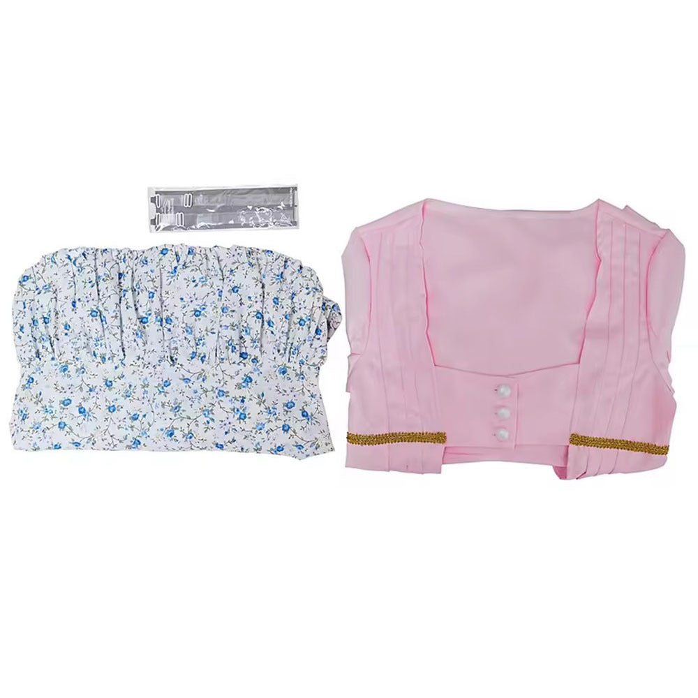 Halloween Victorian Dress Bridgerton Floral Pink Tea Party Regency Dress Two-piece Set - Halloweez