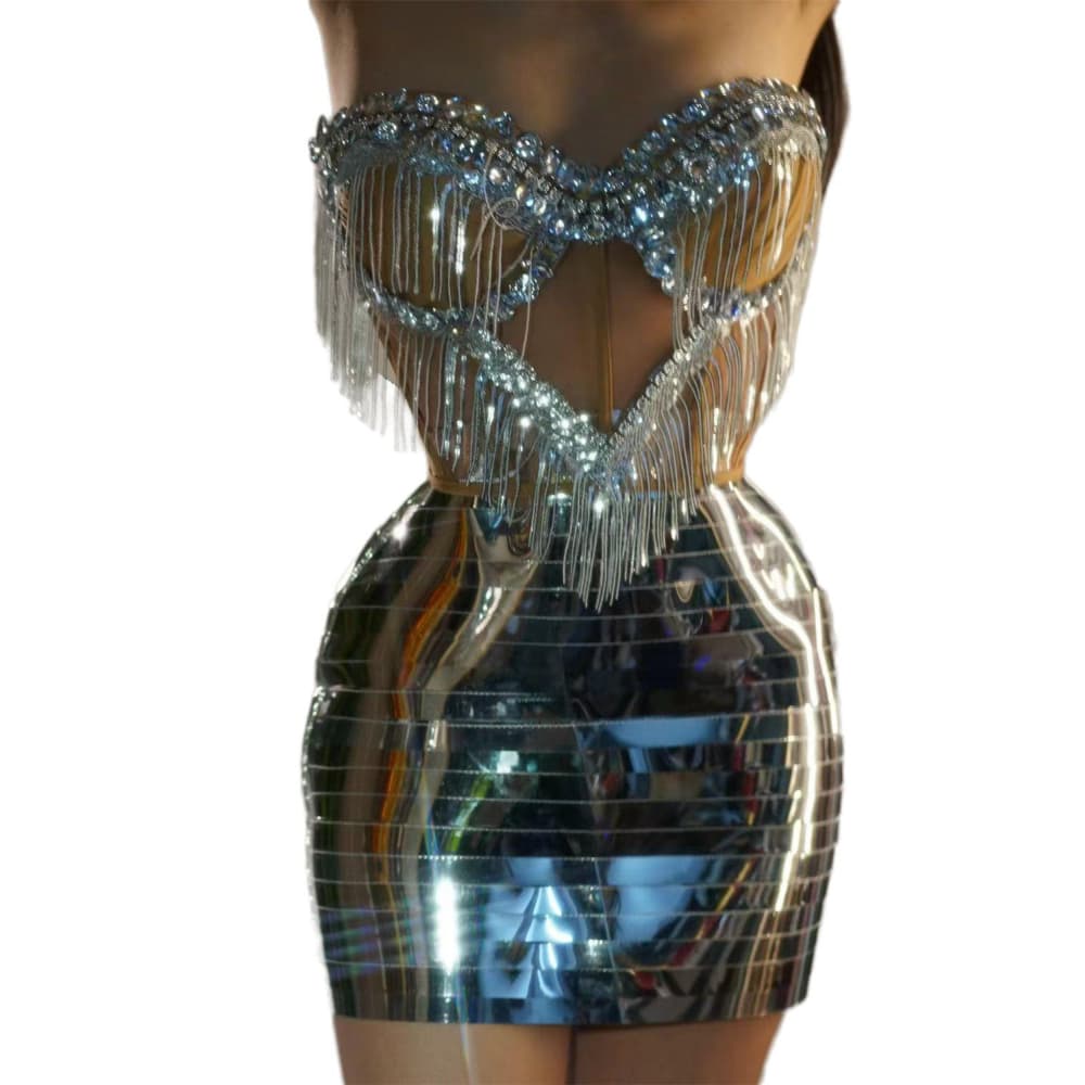 Heavy Industry Crystal Strapless Dress for DJ GOGO Dancer Nightclub Performance Stage Party Costume Sexy Performance Wear - Halloweez