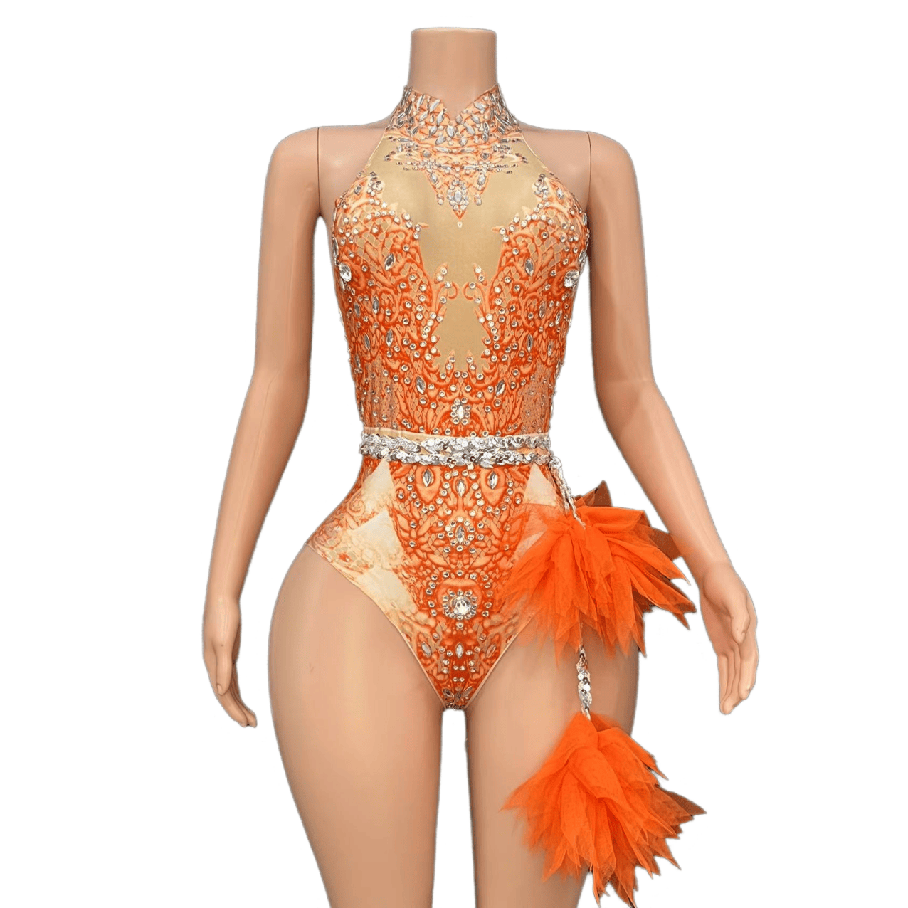 Sexy Sparkling Rhinestone Stretch Pink Mesh Bodysuit for Singer Dance Performance Cosplay Costume - Halloweez
