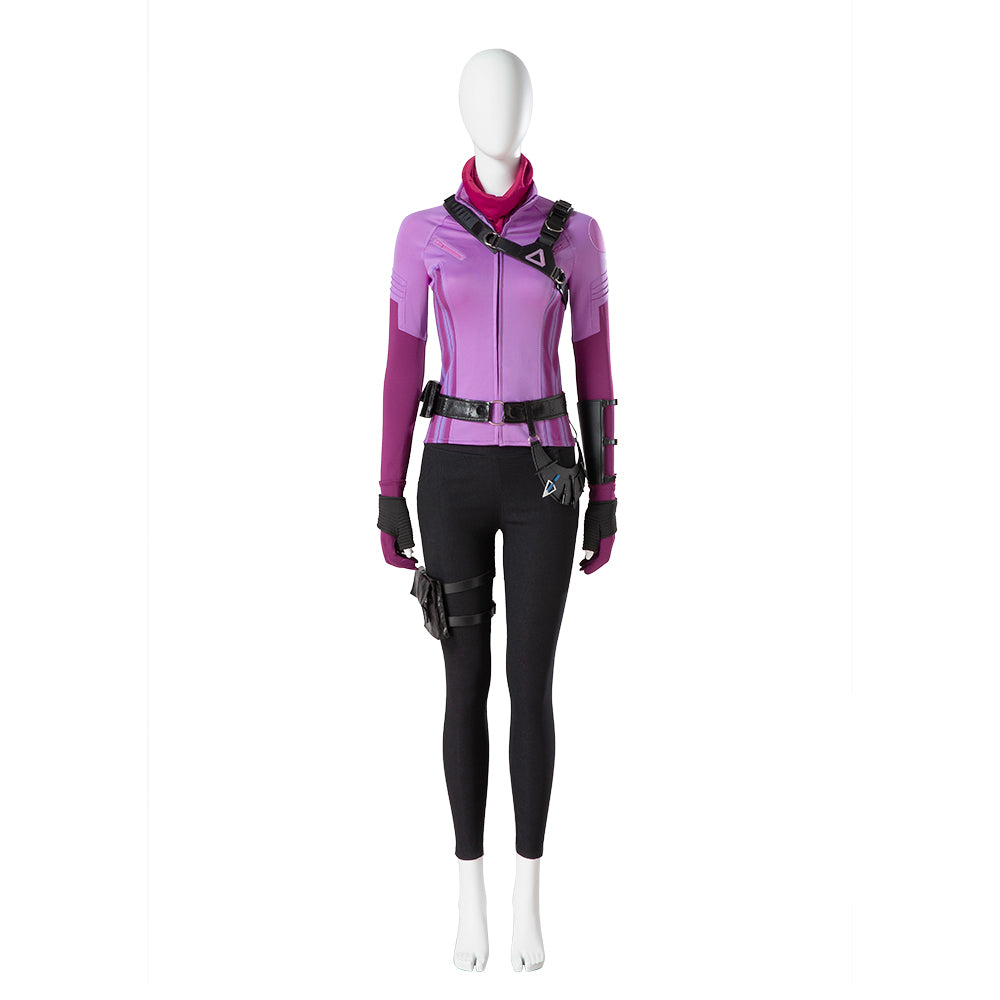 Costume de cosplay Hawkeye de Kate Bishop pour femme, ensemble complet de héros avec manteau de combat et accessoires