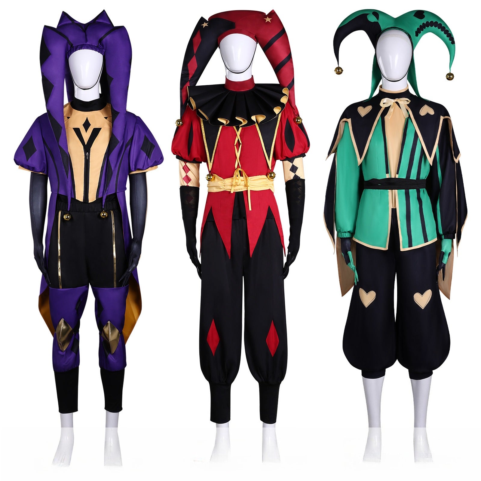 Freak Circus Harlequin Jester Pierrot Clown Cosplay Costume - Halloweez