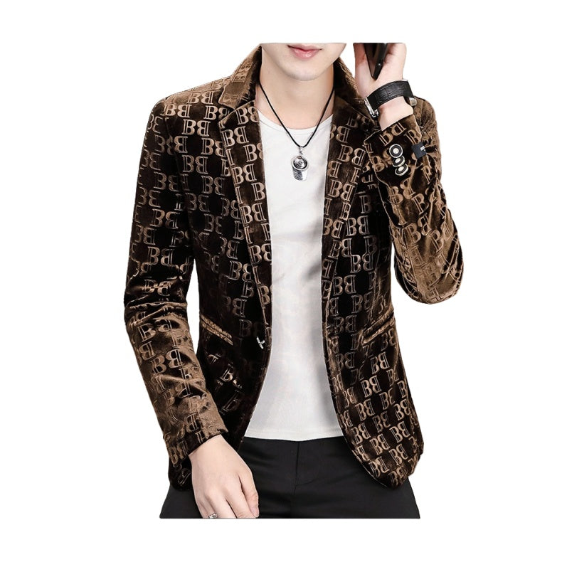 2025 Spring Autumn New Print Blazer Men's Casual Jacket Korean Style Trend Slim Velvet Suit - Halloweez Cosplay Costumes - Halloweez