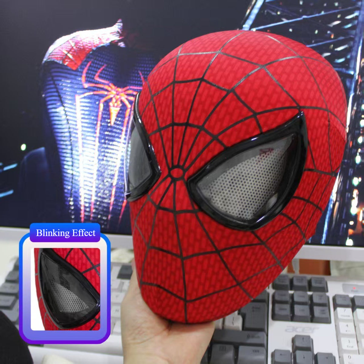 Spider Hero Mask, Electric Blinking Eyes, Ring Control, Halloween Kids Cosplay Mask