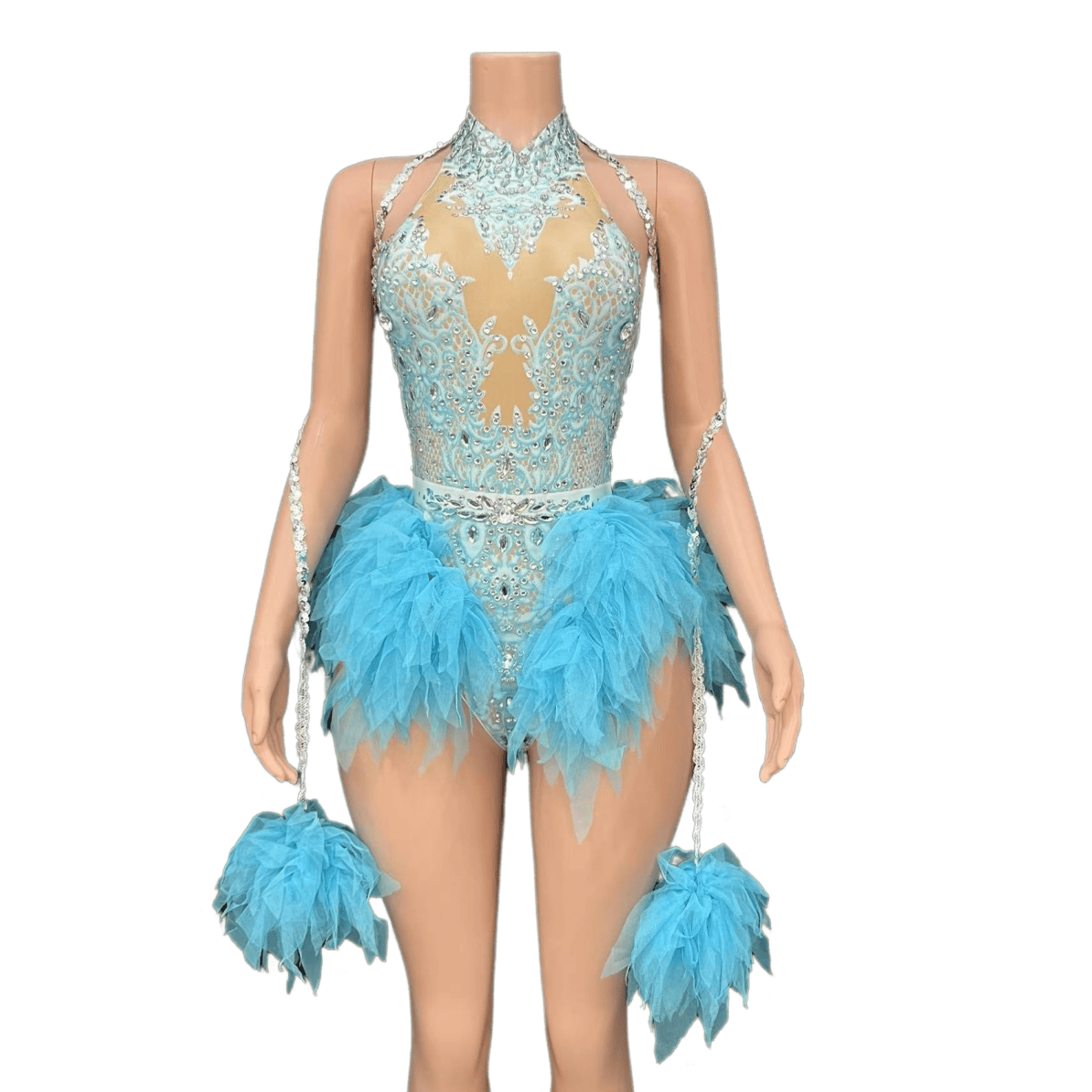 GC Singer Dance Shiny Diamond Stretchy Slim Pink Mesh Bodysuit Stage Performance Costume Women Flash Diamond - Light Green - Halloweez