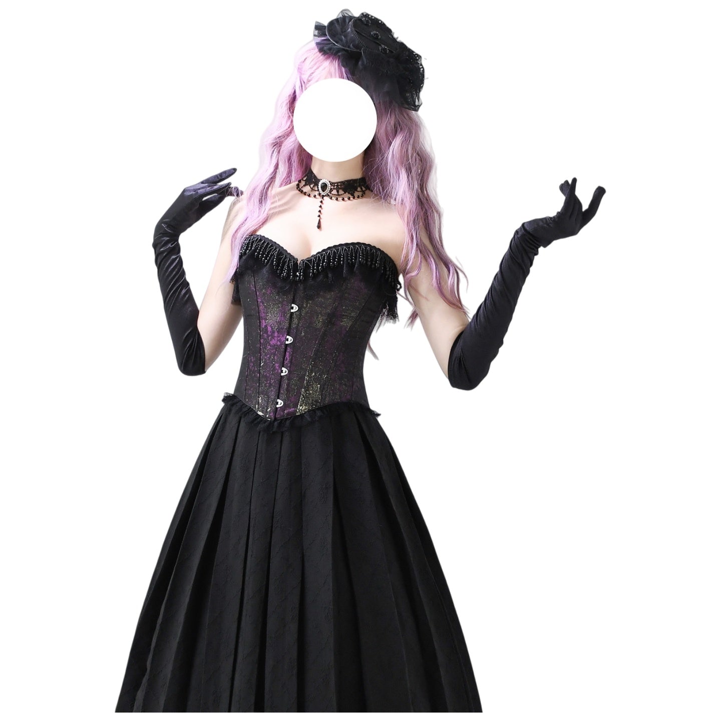 Gothic Lolita Underbust Corset Top with Boning Adjustable Dark Purple Cosplay Costume - Halloweez