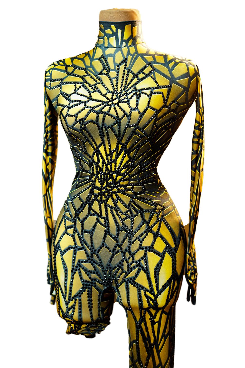 -Grid Pattern Spandex Long Evening Party Dress with Rhinestones - Halloweez