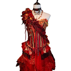 Wabi-Sabi Burnout Corset Vampire Gothic Lolita Skirt Ensemble - Halloweez