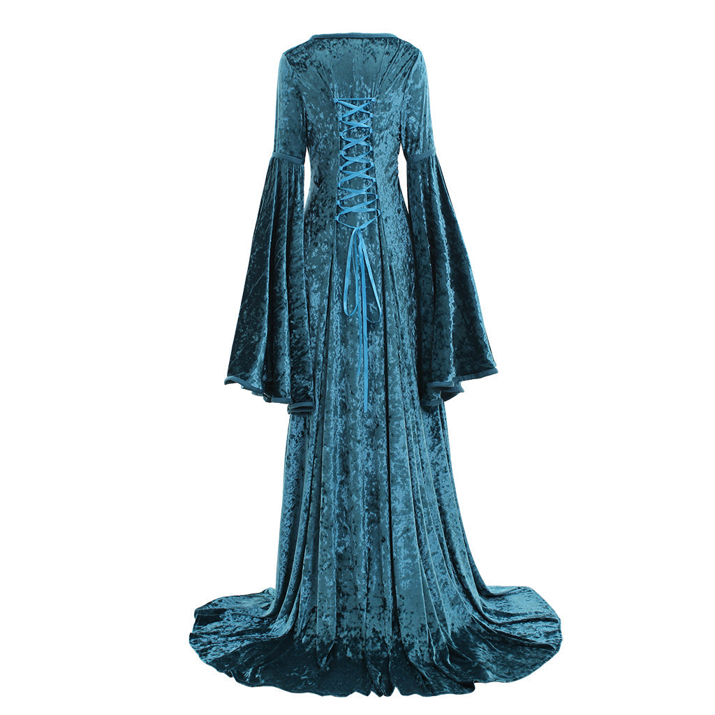 Elegante vestido de fiesta de terciopelo azul renacentista para dama de Halloween