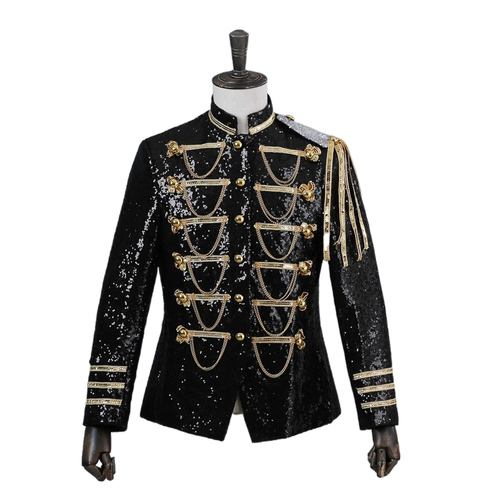 Men's Military Uniform Glitter Army Costume Court Performance EXO Cosplay DJ Dance Club Party Outfit - Halloweez