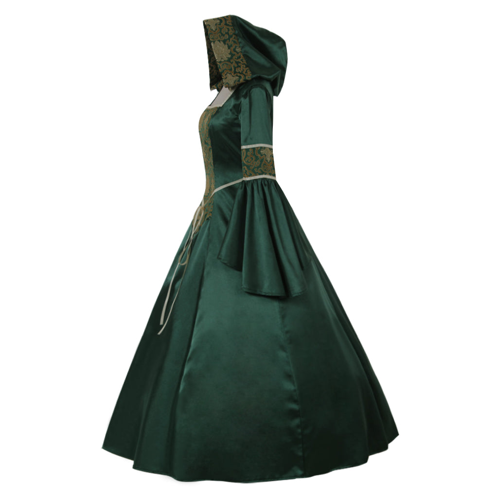 Elegantes vestidos de noche medievales de estilo gótico victoriano para damas: vestidos de noche de estilo medieval de Halloween en verde