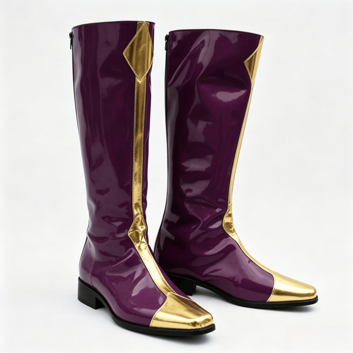 Code Geass Zero Cosplay Boots, Custom Purple Gold Knee High Shoes for Halloween Comic Con