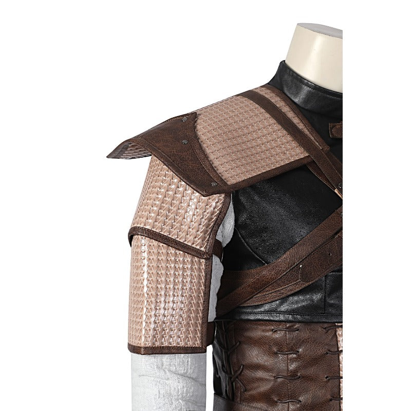 Halloweez Geralt of Rivia Cosplay Leather Jacket - Wild Hunt Hero Suit for Halloween