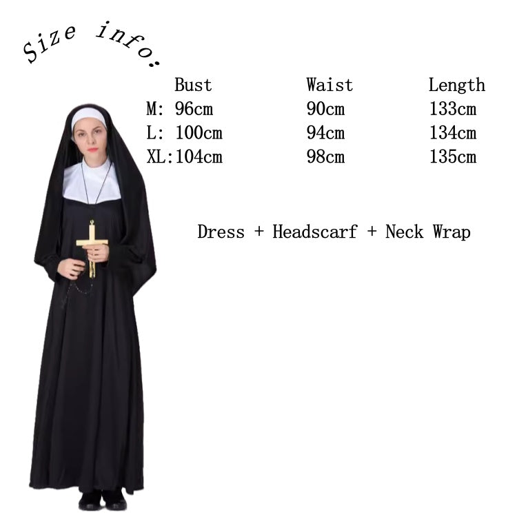 Halloween Medieval Nun Priest Robe COS Costume Virgin Mary Father Wizard Stage Performance Clothing - Halloweez
