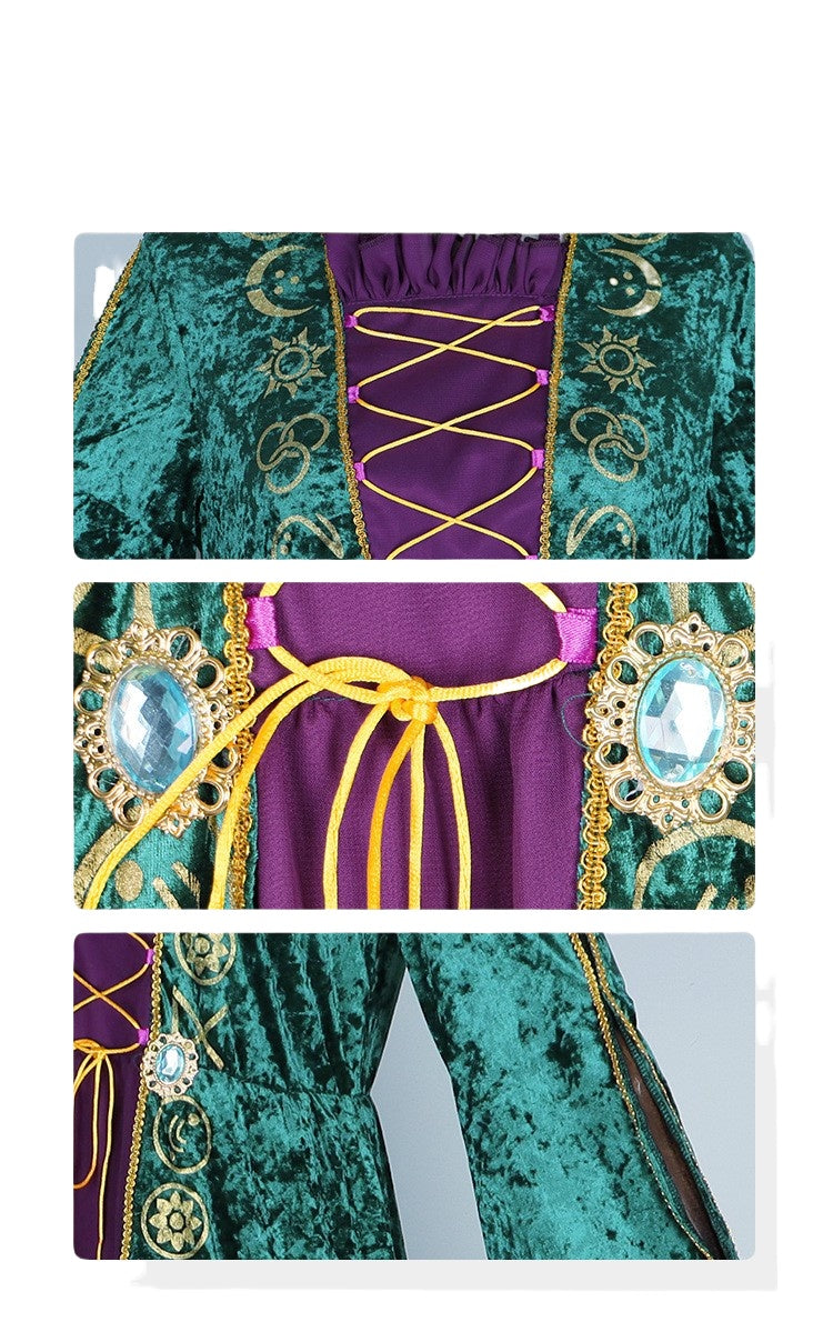 Hocus Pocus Witch Costume - Medieval Stage Performance Retro Robe for Cosplay and Halloween