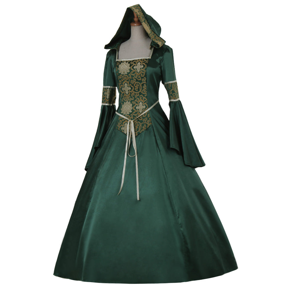 Elegantes vestidos de noche medievales de estilo gótico victoriano para damas: vestidos de noche de estilo medieval de Halloween en verde