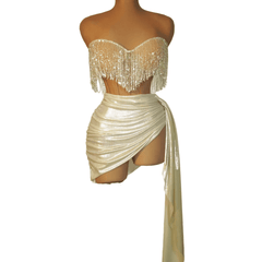 Sexy Strapless Crystal Chain Waist Short Dress - Elegant Party Costume for Nightclub, Bar, Cosplay Events 2025 - Halloweez