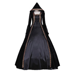 Elegant Halloweez Victorian Rococo Gothic Punk Black Velvet Dress Cosplay Costume