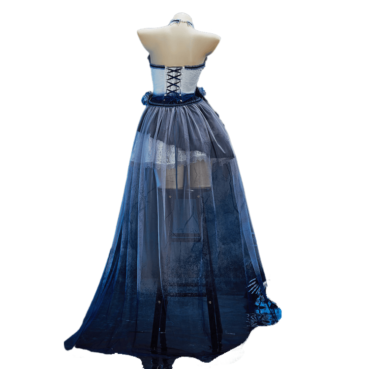 Zombie Bride Cosplay Costume Blue Ombre Gothic Dress for Women Halloween Cosplay Outfit - Halloweez