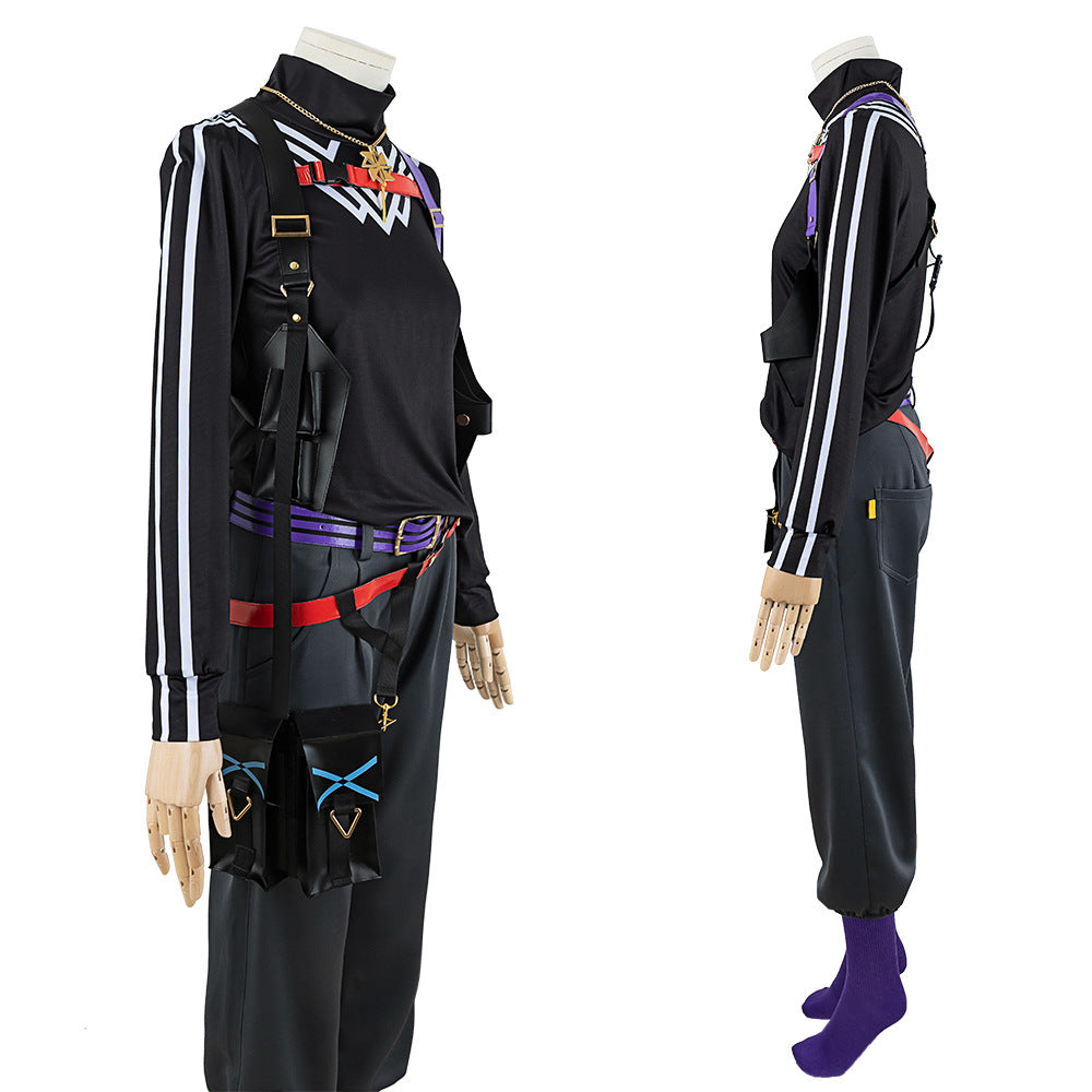 Rainbow VTuber Fuura Kanato Anime Cosplay Costume Long Sleeve Trench Coat Set - Halloweez